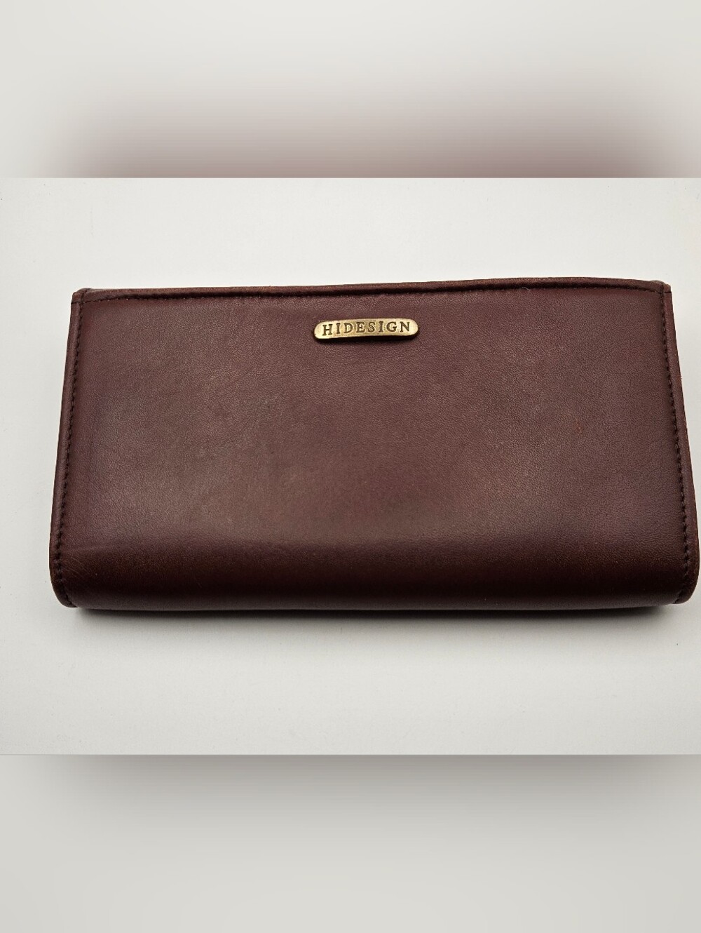 Hidesign Reddish Tan Leather Continental Flap Wallet Plaid Lined